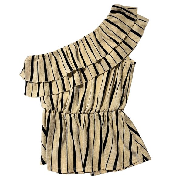 Anthropologie MAEVE Womens M Rita Ruffled One-Shoulder Top Striped Preppy Summer - Picture 1 of 7